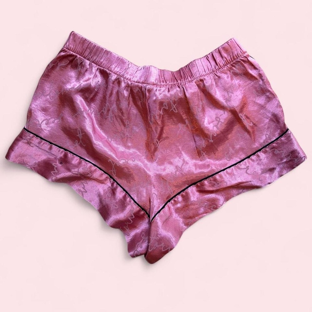 Victoria's Secret Pink Satin Script Logo Sleep Shorts Black Trim XS